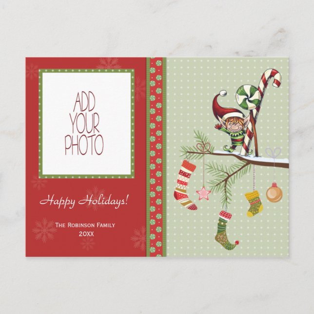 Cartes Pour Fêtes Annuelles Elf mignon et chaussettes de Noël (Devant)