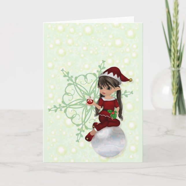 Cartes Pour Fêtes Annuelles Elfe de Noël blanc (Devant)