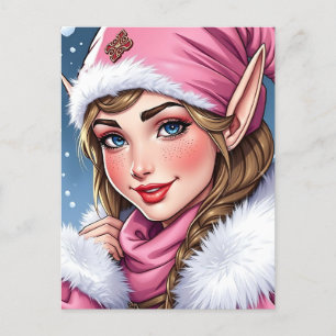 Cartes Pour Fêtes Annuelles Elfe rose mignon   Joyeux Noël personnalisé