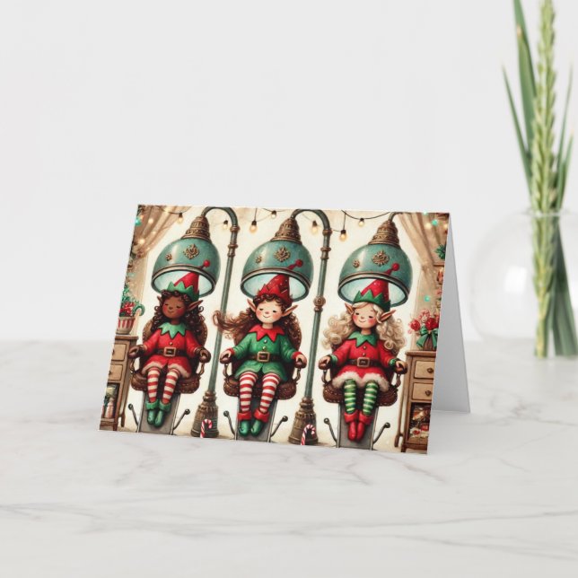 Cartes Pour Fêtes Annuelles Elfes d'aquarelle personnalisée Faire les cheveux (Devant)