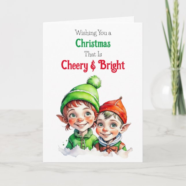 Cartes Pour Fêtes Annuelles Elfes de Noël à l'ancienne, enjoués et brillants (Devant)
