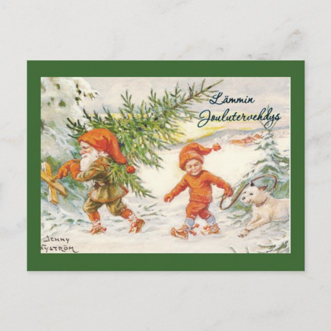 Cartes Pour Fêtes Annuelles Elfes moissonnant des arbres de Noël (Devant)