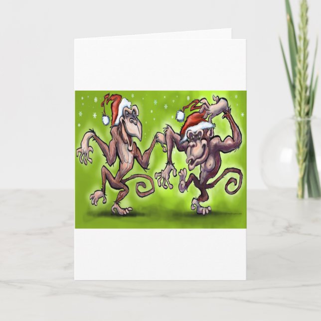 Cartes Pour Fêtes Annuelles Elfes singes de Noël (Devant)