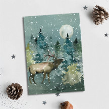 Elk dans la Pleine lune forestière Couleur de neig