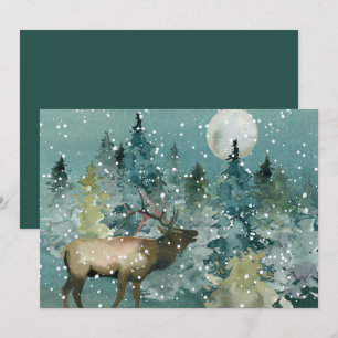 Cartes Pour Fêtes Annuelles Elk majestueux dans la Pleine lune forestière neig