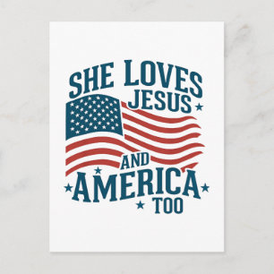 Cartes Pour Fêtes Annuelles Elle Aime Jésus Et L'Amérique Aussi États-Unis Dra