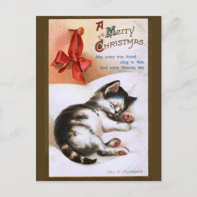 Cartes Pour Fêtes Annuelles Ellen H. Clapsaddle : Christmas Kitten (Devant)