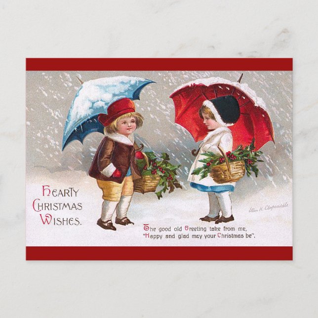 Cartes Pour Fêtes Annuelles Ellen H. Clapsaddle - Deux enfants avec parapluies (Devant)