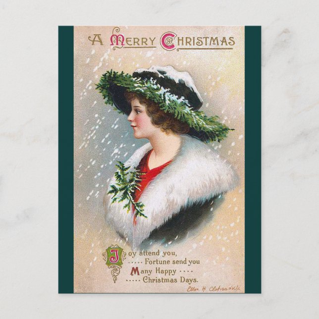 Cartes Pour Fêtes Annuelles Ellen H. Clapsaddle - Femme de Noël en vert (Devant)