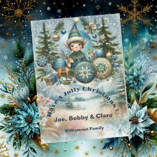 Cartes Pour Fêtes Annuelles Elves Hail Snowflakes, Ornements, Jolly Christmas
