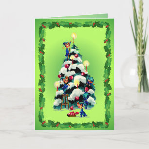 Cartes Pour Fêtes Annuelles ELVES, SAINT & NOËL ARBRE par SHARON SHARPE