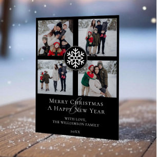 Cartes Pour Fêtes Annuelles Emblème photo Snowflake Collage Black