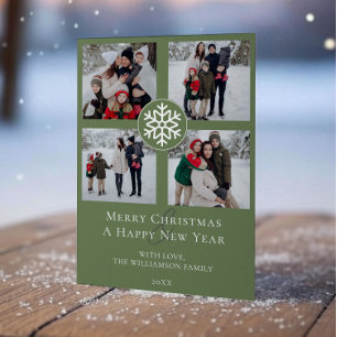Cartes Pour Fêtes Annuelles Emblème photo Snowflake Collage Green