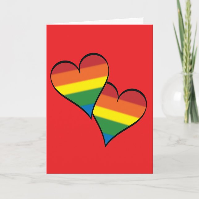 Cartes Pour Fêtes Annuelles Embrassement de coeurs d'arc-en-ciel (Devant)