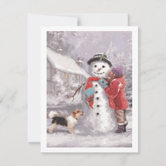 Cartes Pour Fêtes Annuelles Embrasser un bonhomme de neige de Noël d'hiver (Devant)