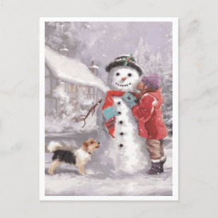 Cartes Pour Fêtes Annuelles Embrasser un bonhomme de neige de Noël en hiver