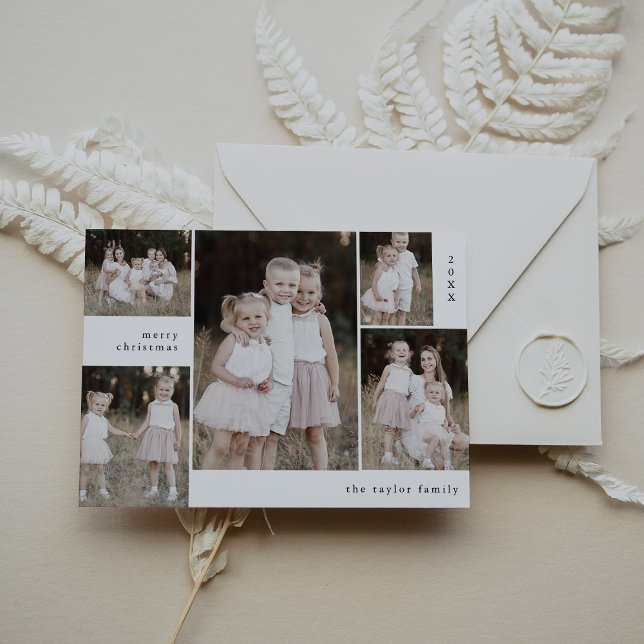Cartes Pour Fêtes Annuelles EMELIA Black Cute Modern Multi Photo Noël (EMELIA Black Cute Modern Multi Photo Christmas Holiday Card)