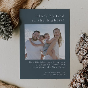 Cartes Pour Fêtes Annuelles EMELIA Bleu Famille Photo Dieu Noël chrétien