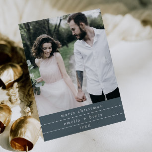 Cartes Pour Fêtes Annuelles EMELIA Bleu Simple Famille Photo Joyeux Noël