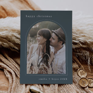 Cartes Pour Fêtes Annuelles EMELIA Blue Cute Photo de famille Joyeux Noël