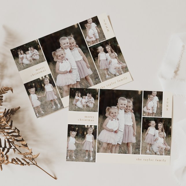 Cartes Pour Fêtes Annuelles EMELIA Gold Cute avant arrière Multi Photo Noël (EMELIA Gold Cute Front Back Multi Photo Christmas Holiday Card (Double Sided Card))