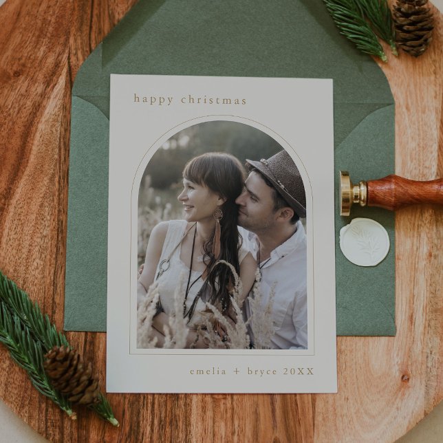 Cartes Pour Fêtes Annuelles EMELIA Gold Cute Famille Photo Joyeux Noël (EMELIA Gold Cute Family Photo Happy Christmas Holiday Card)