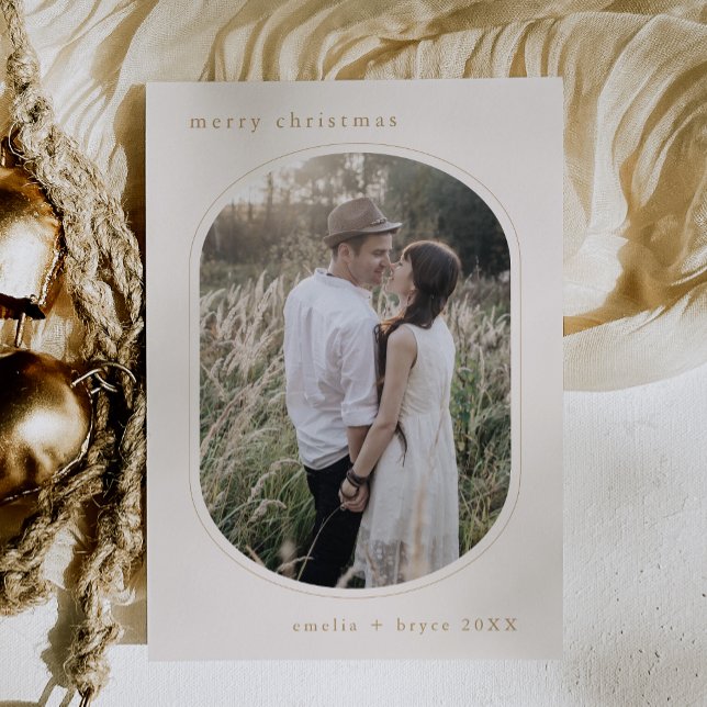 Cartes Pour Fêtes Annuelles EMELIA Gold Simple Modern Family Photo Noël (EMELIA Gold Simple Modern Family Photo Christmas Holiday Card)