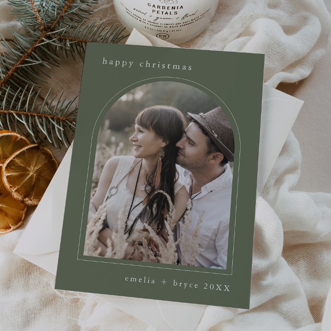 Cartes Pour Fêtes Annuelles EMELIA Green Cute Family Photo Joyeux Noël (EMELIA Green Cute Family Photo Happy Christmas Holiday Card)