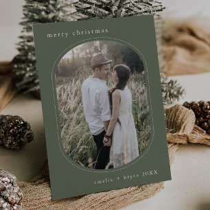 Cartes Pour Fêtes Annuelles EMELIA Vert Simple Moderne Photo Famille Noël
