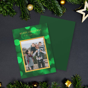 Cartes Pour Fêtes Annuelles Emerald Green Bokeh Lights Gold Joyeux Noël