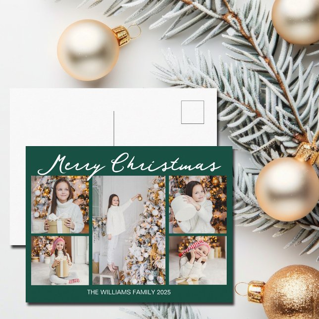 Cartes Pour Fêtes Annuelles Emerald Green Merry Christmas Photo Collage (Créateur téléchargé)