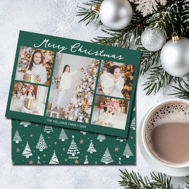 Cartes Pour Fêtes Annuelles Emerald Green Merry Christmas Photo Collage (Créateur téléchargé)