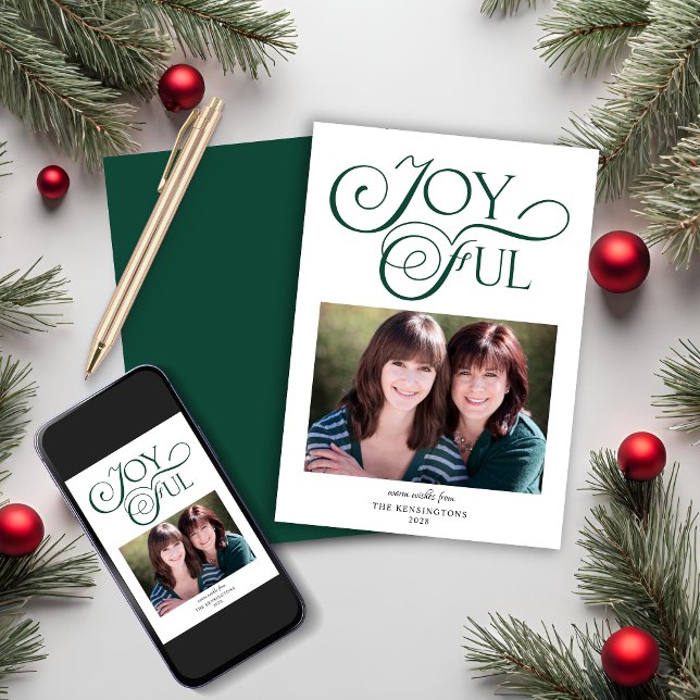 Cartes Pour Fêtes Annuelles Emerald Green Noël Joyeux Photo de Noël (Emerald Green Christmas Joyful Christmas Photo Holiday Card)