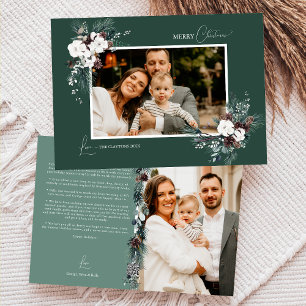 Cartes Pour Fêtes Annuelles Emerald Greenery Vintage Noël Deux Photos