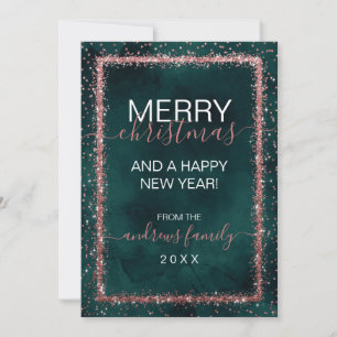 Cartes Pour Fêtes Annuelles Emerald Rose Gold Sprinkled Congras