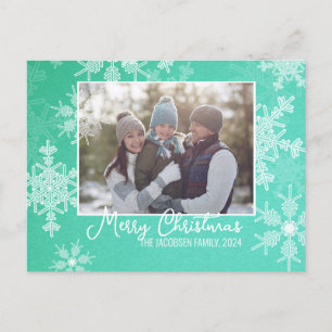 Cartes Pour Fêtes Annuelles Emerald White Snowflake Minimaliste de Noël Photo