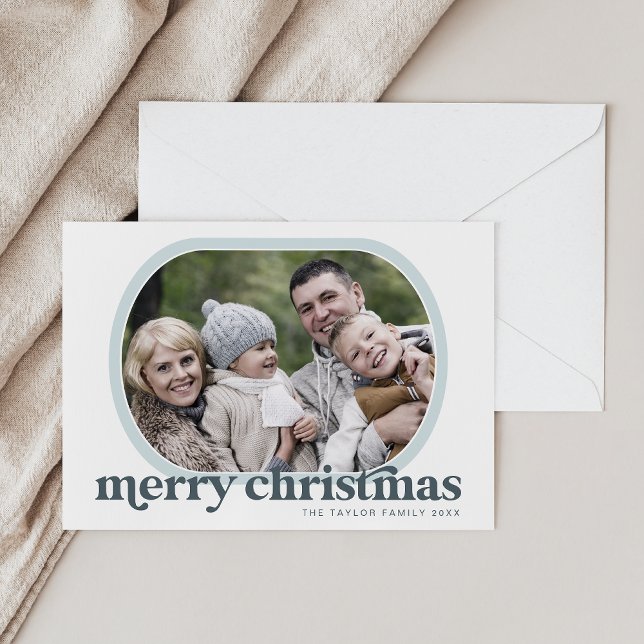 Cartes Pour Fêtes Annuelles EMERY Blue Family Photo Simple Joyeux Noël (EMERY Blue Family Photo Simple Merry Christmas Holiday Card)