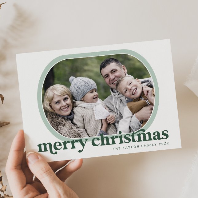 Cartes Pour Fêtes Annuelles EMERY Green Family Photo Simple Joyeux Noël (EMERY Green Family Photo Simple Merry Christmas Holiday Card)