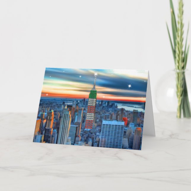 Cartes Pour Fêtes Annuelles Empire State Building dans les lumières des vacanc (Devant)