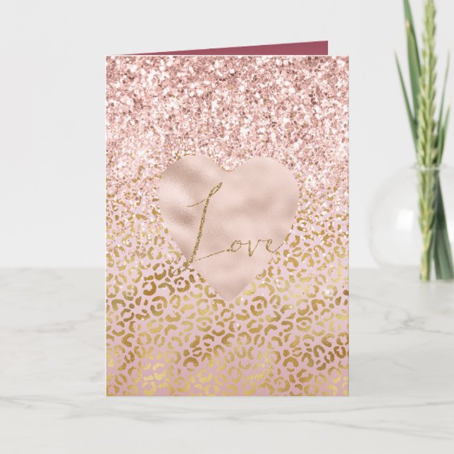 Cartes Pour Fêtes Annuelles Empreinte de léopard rose Love Parties scintillant (Devant)
