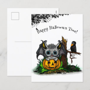 Cartes Pour Fêtes Annuelles En attente d'Halloween, Bat mignonne et Corbeau