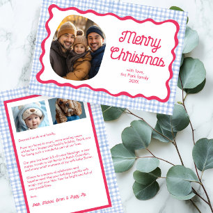 Cartes Pour Fêtes Annuelles en vichy bleu rose vif Noël personnalisé 3 photo