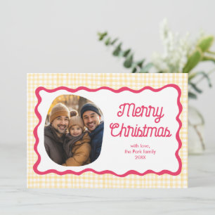 Cartes Pour Fêtes Annuelles en vichy Jaune rose vif Noël Personnalisé 3 Photo