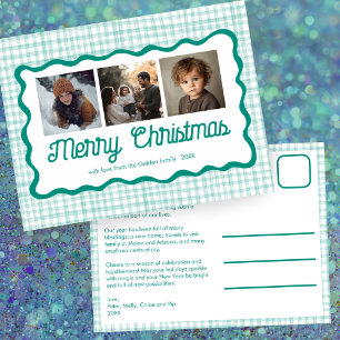 Cartes Pour Fêtes Annuelles en vichy Vague Vert Noël Custom 3 Photo