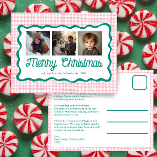 Cartes Pour Fêtes Annuelles en vichy Verre rose vert Noël Custom 3 Photo
