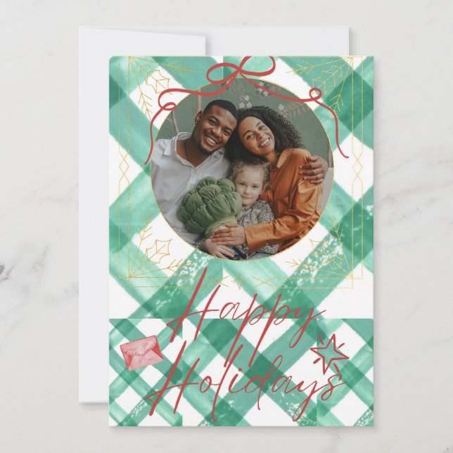 Cartes Pour Fêtes Annuelles En vichy vert rétro (Devant)
