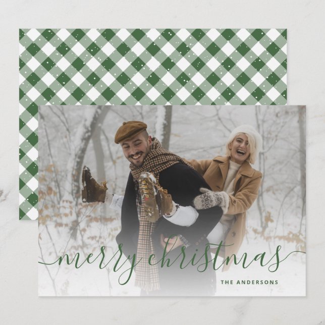 Cartes Pour Fêtes Annuelles En vichy verte photo Plaid Joyeux Noël (Devant / Derrière)