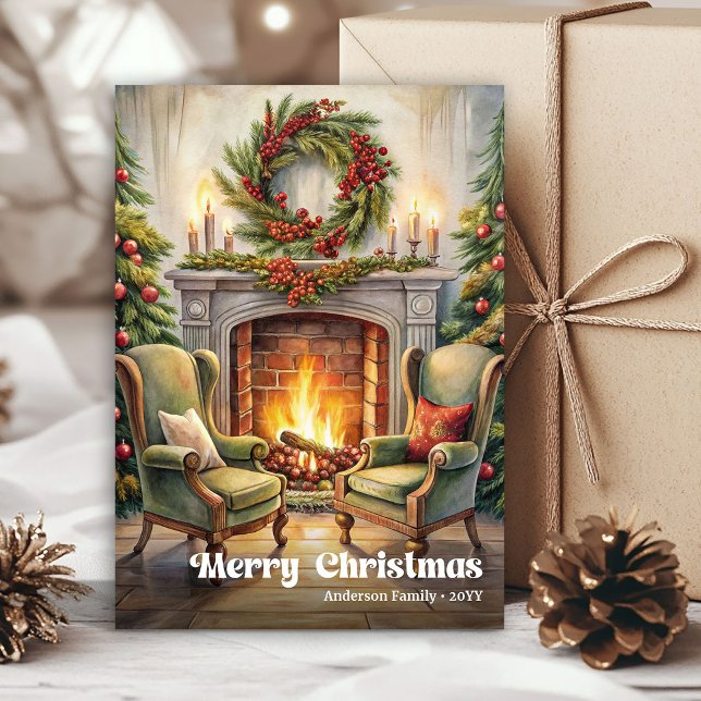 Cartes Pour Fêtes Annuelles Enchanting classic festive scene with pine wreath (Enchanting classic festive scene with pine wreath)