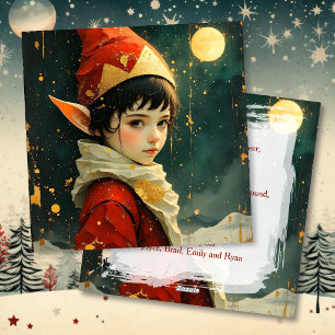 Cartes Pour Fêtes Annuelles Enfant Elfe en Tenue de Noël Vintage Personnalisée
