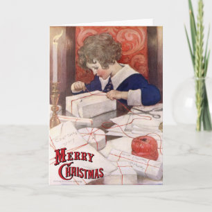 Cartes Pour Fêtes Annuelles Enfant enveloppant des présents par Jessie Willcox